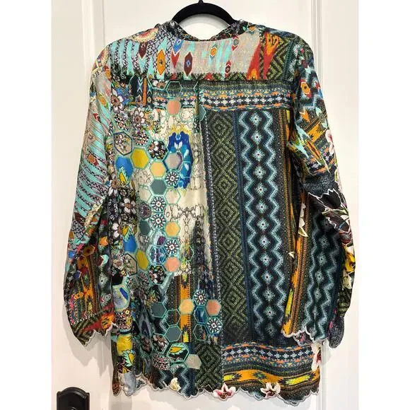 MSRP $290 NWOT Johnny Was Patchwork Silk Cane Blouse Size S-M | SAME DAY SHIP - Picture 6 of 8